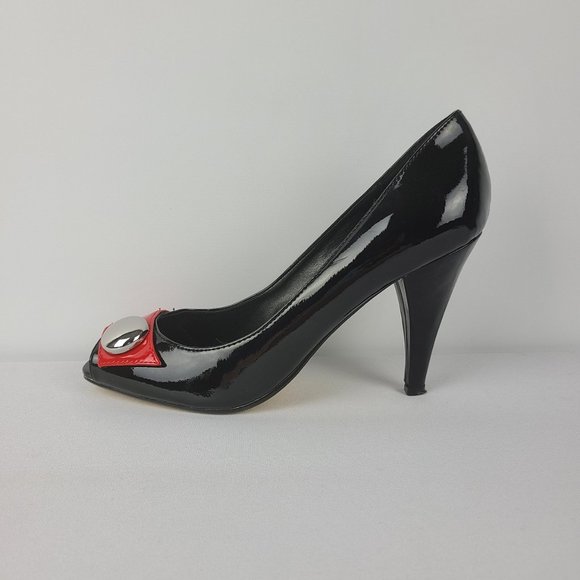 Jessica Black & Red Patent Peep Toe Heels Size 8